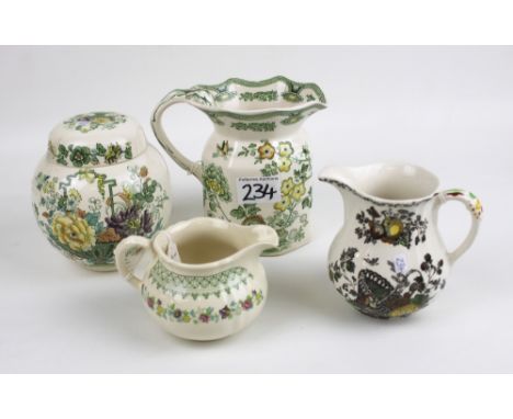 A collection of Masons ceramic items: Madrigal pattern milk jug, Strathmore ginger jar, Fruit basket jug &amp; a Manchu patte
