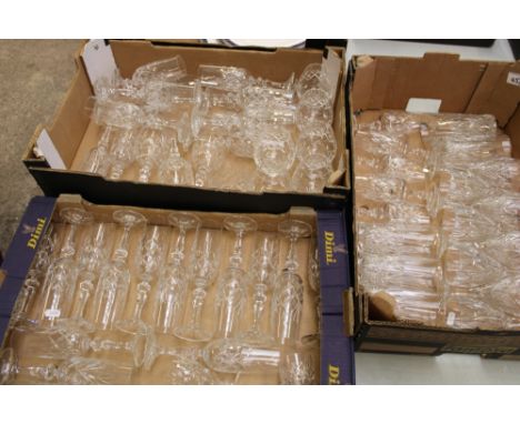 A large collection of Royal Doulton crystal glassware: including Prosecco glasses, brandy glasses, high ball tumblers, hock g