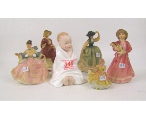 A collection of small Royal Doulton figures: My First Figure, Buttercup, Rebecca, Top o' the Hill, Ninette &amp; This Little 