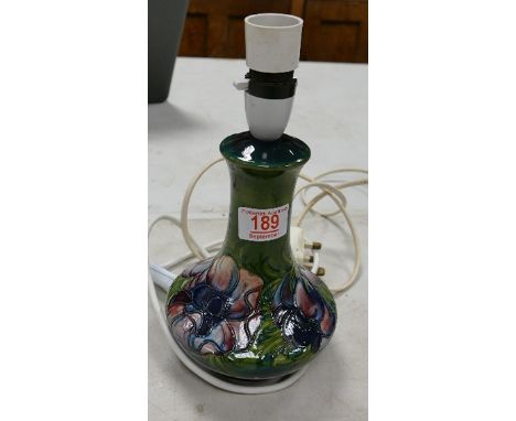 Moorcroft Anemone on Green Gound Small Lamp Base: height to fitting 19cm 