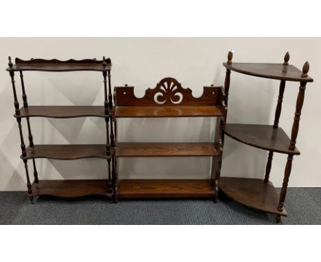 Three useful shelf units, tallest H. 79cm.