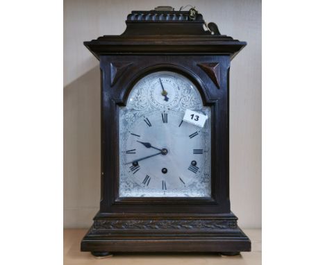 A 19th C chiming mahogany bracket clock with silvered dial, H. 49cm.