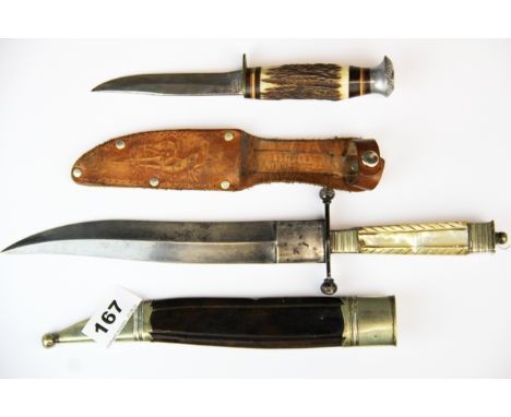 A mother of pearl handled dagger, L. 35cm. together with an antler handle dagger.