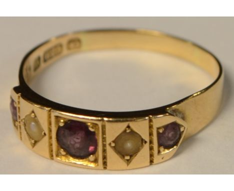 A 15ct gold ruby and diamond ring  Condition Report: General construction fair, slightly misshapen, all stones scratched or c