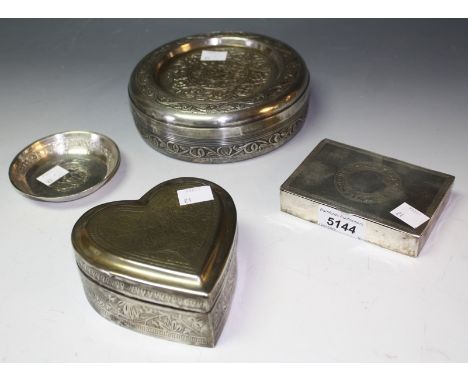 Boxes and Objects - an Indian white metal snuff box; a spice box; a pin tray; a heart shaped box (4)