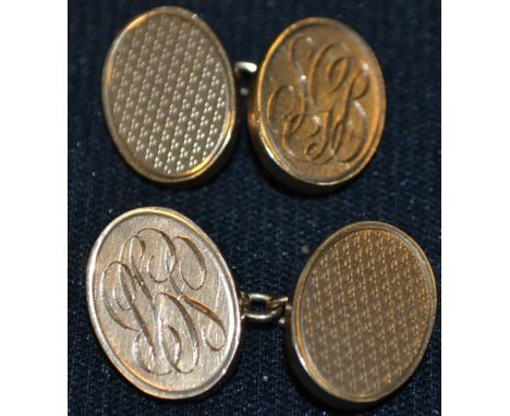 A pair of 1960s 9ct gold heavy weight oval cufflinks, S J Rose &amp; Sons, Birmingham 1961, 20.4g gross