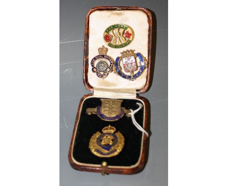 Badges - enamel, including Royal Engineers, Army Ordnance Corps, Ypres, Royal British Legion, For Home and Country (5)
