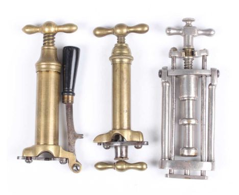 A group of three 19th century patent cartridge capping/decapping tools, comprising a nickel plated brass Greenfield type 12-b