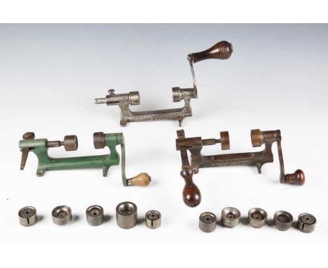A late 19th/early 20th century Lightwood &amp; Sons Patent cartridge reloading tool with brass plaque detailed 'Lightwood &am