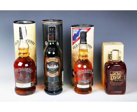 Old Pulteney Single Malt Scotch Whisky, with tubes (litre and 70cl) (2), Glenfiddich Special Reserve Single Malt Scotch Whisk