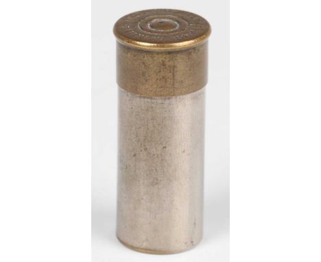 A rare early 20th century novelty match vesta of shotgun cartridge form, the brass percussion cap, detailed 'The Sportsman's 