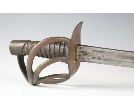A French An XI cuirassier's sword with straight single-edged double-fullered blade with unusual hatchet point, blade length 9