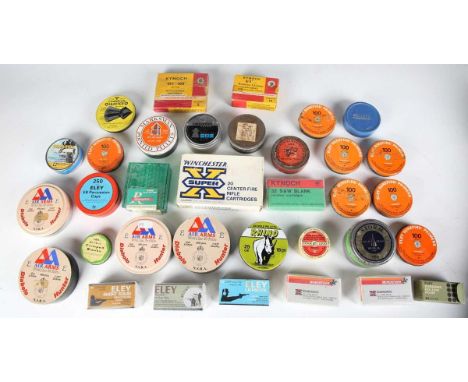 A large collection of 20th century cartridge and associated boxes and tins, including air rifle, rifle and shotgun, some flat