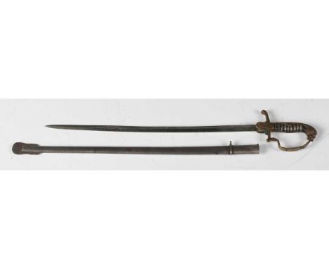 An early 20th century miniature model of a Prussian cavalry officer's sword with straight single-edged fullered blade, blade 