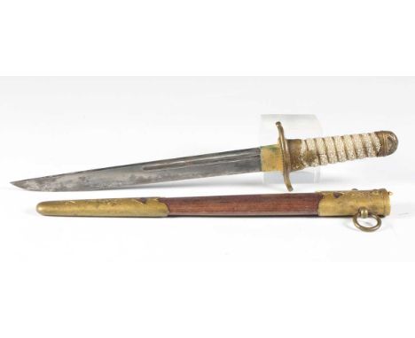 A Second World War period Japanese army officer's dagger, blade length 21cm, with wire bound shagreen grip and red stained sk