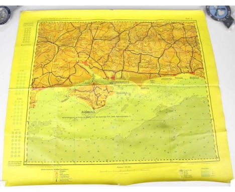 A rare Second World War period German waterproof map, 1:250,000 scale, detailed with the English South Coast, including South