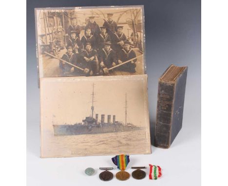 A 1914-18 British War Medal and a 1914-19 Victory Medal to ‘J.51992 S.H.Howlett. Ord.R.N.’, a photograph, detailed ‘H.M.S.Cha