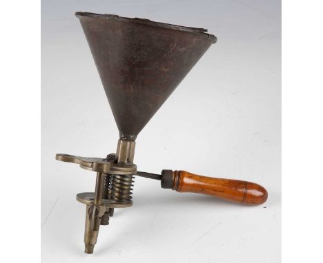 A rare 19th century Jones Patent Accuratus powder dispenser, numbered '901', with funnel shaped hopper, revolving action disp