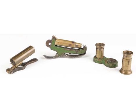A scarce late 19th century 12-bore cartridge redecapping tool by James Dixon &amp; Sons, Sheffield, with green painted steel 