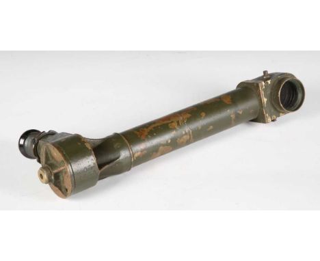 A Second World War period brass tank periscope with green painted body and adjustable eyepiece, detailed to the top 'Periscop