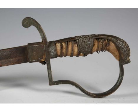 An Imperial German artillery officer's sword with curved single-edged fullered blade with clipped point, blade length 71.5cm,