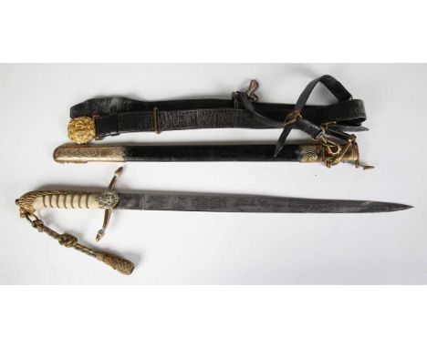 A fine George VI Royal Navy midshipman's dirk with straight single-edged blade, blade length 46cm, with etched foliate decora