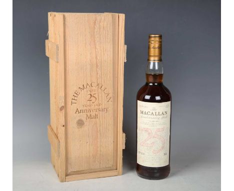 The Macallan Anniversary Malt Single Highland Malt Scotch Whisky, Over 25 Years Old, with pine presentation case (1).
