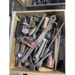Box of chisels, wire brushes, box of spanners etc. Stored near Rushall, Diss.