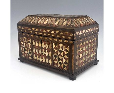 An Ottoman box, mother of pearl and tortoise shell, 21cm high, 29cm wide, 21cm deep
