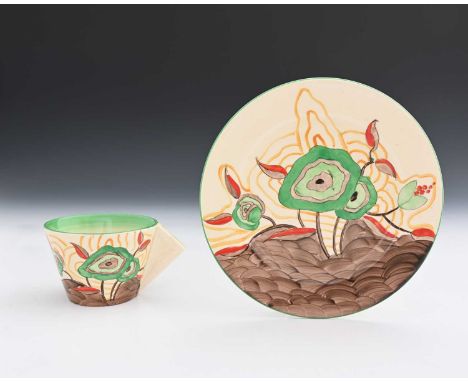 Clarice Cliff, a Cabbage tea cup and side plate (2)