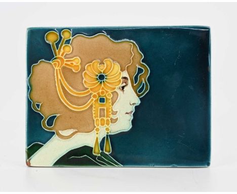 Carl Sigmund Luber for Johann von Schwartz, a Jugendstil tile, circa 1900, dust pressed with the head of a maiden in profile,