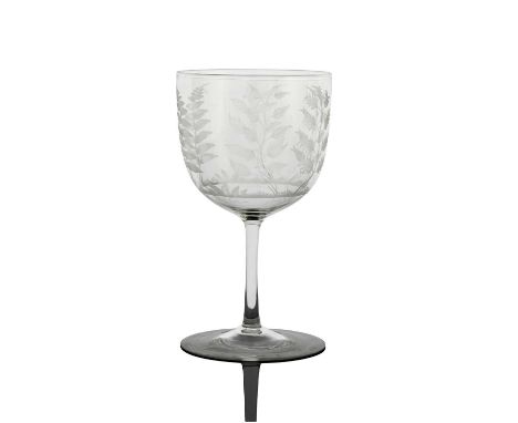 James Powell and Sons, Whitefriars, an Aesthetic Movement fern etched wine glass, circa 1860s, model 1019, the rounded bowl d