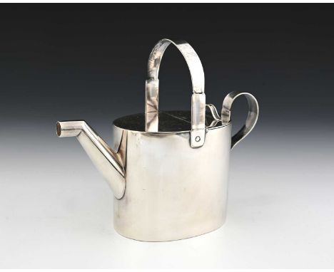 Christopher Dresser for Hukin and Heath, a novelty watering can teapot or water jug, circa 1885, straight sided oval section 