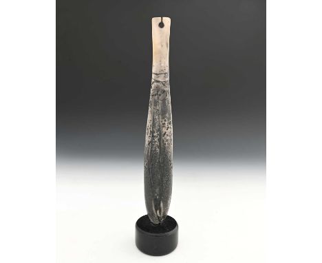 Peter Hayes (British, 1946), a raku fan-tailed sculpture, mounted on a polished slate plinth, signed Peter Hayes to the side 