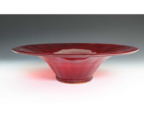 Barnaby Powell for James Powell and Sons, Whitefriars, a large ruby red glass ribbed bowl, model 8266, designed circa 1929, f