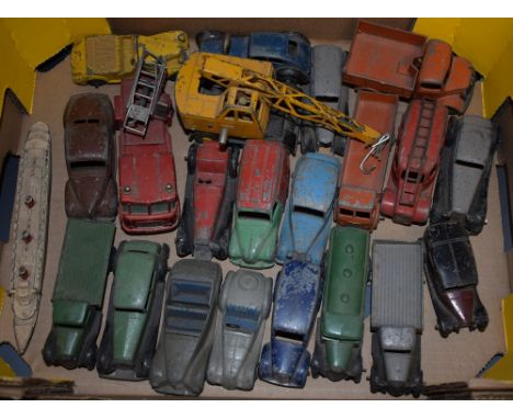Juvenalia - model and toy cars, Dinky Bedford van, Austin van, Cunard White Queen Mary, others similar, playworn (22) 