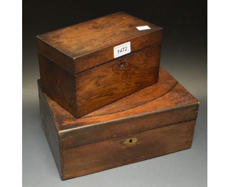 A 19th century rosewood workbox and tea caddy