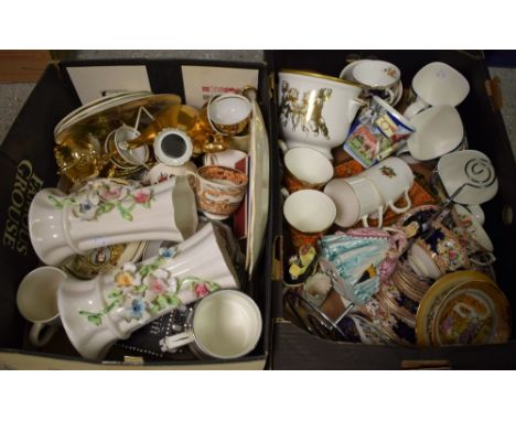 A Royal Crown derby Posie pattern plate; decorative ceramics; a set of four hunting scene mugs with stand; qty