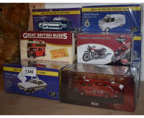 Toys - Atlas Editions 1:43 scale Best Of British Police Car models including Ford Anglia, Austin J2 Van, Jaguar MKII, Ford Ca