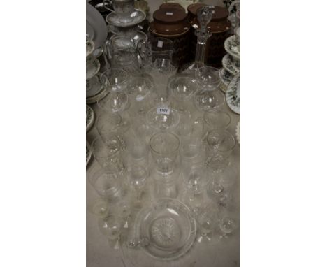 Glassware - Edwardian and later including etched glass tumblers, liqueur glasses, jugs, decanter, etc