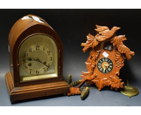 A Junghans lancet top oak bracket clock; another, cuckoo clock (2)