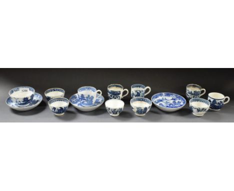 Caughley Teaware - a blue and white tea bowl, printed with flowers and foliage, tram line borders, 6.5cm diam;  others, vario