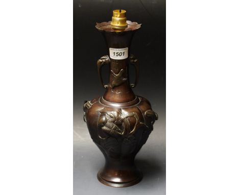 A 19th century Japanese bronze vase, as a table lamp