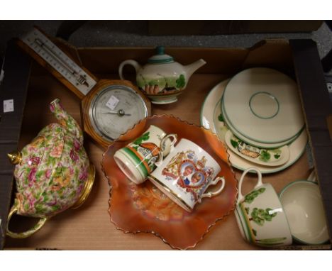 A Bovey pottery Dartmoor Ware tea for two, designed by Peter Rogers; a Staffordshire Chintz floral printed tea pot; a carniva