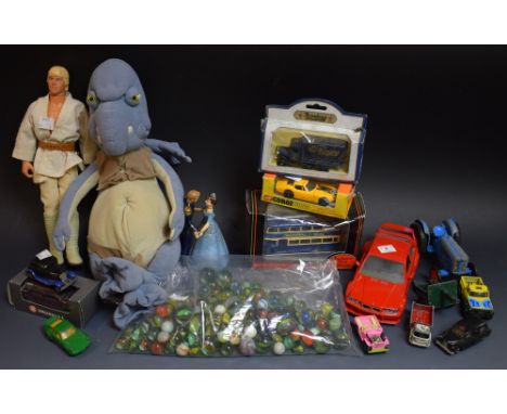 Toys & Games - a Luke Skywalker doll;  Watto stuffed toy;  die cast vehicles, clock work dancing figure, marbles etc qty