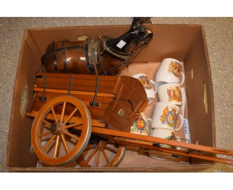 A scratch built scale model a tip cart, ceramic horse; royal commemorative mugs; quantity