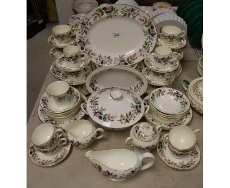 A Wedgwood Hathaway Rose pattern part dinner and tea service comprising dinner plates, salad plates, side plates, bowls, vege