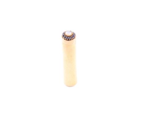 An unusual 14ct yellow gold and gemstone perfume case by Walter Lampl, marked 'Cachette' 'Lampl' and '14k', the hinged lid in