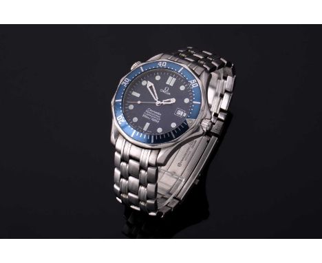An Omega Seamaster Professional automatic stainless steel wristwatch the blue engine-turned dial with baton and roundel hour 