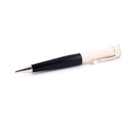 A Mont Blanc 'Greta Garbo' limited edition ballpoint pen, the white cap with large Mont Blanc logo, set with a cultured pearl